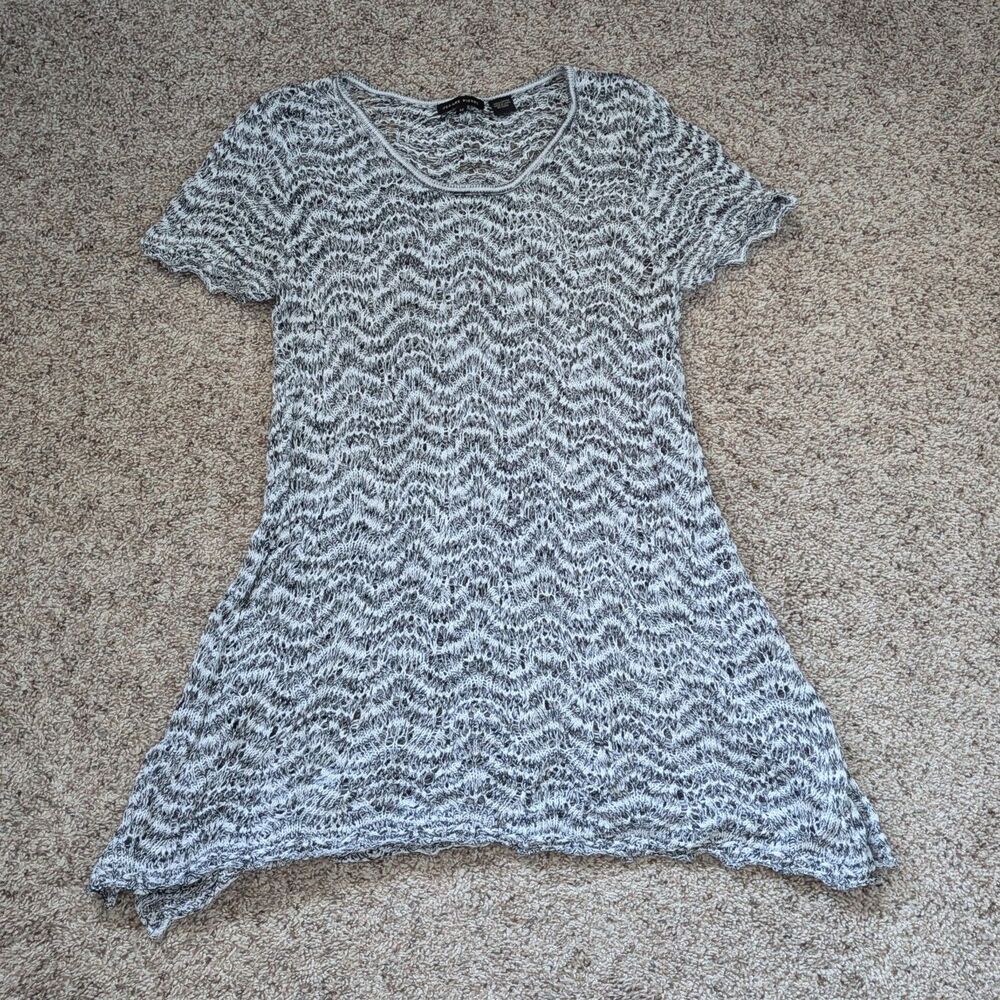 Jeanne Pierre Woven Black White Crochet Beach Swim Coverup Dress M Indie Surfer